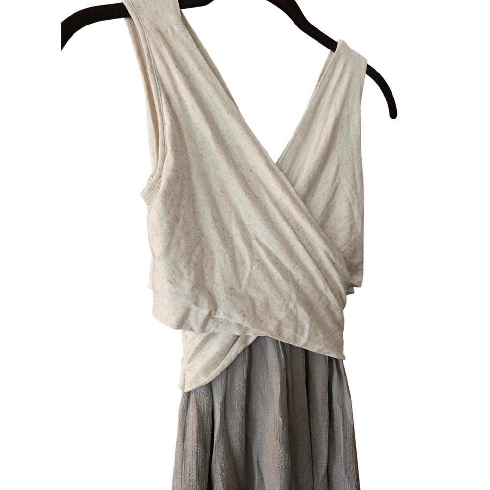 Amadi Lola Midi Dress Womens XS Grey Cream Surplice Linen Blend Sleeveless Boho - Picture 3 of 9